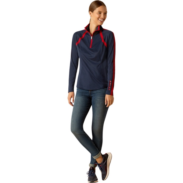 Ariat Womens Sunstopper 3.0 Long Sleeve Baselayer 10049042 - Navy / Red